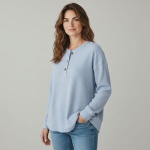 Old Navy Women's Long Sleeve Waffle Knit Henley - Blue - Spring It Girl Color